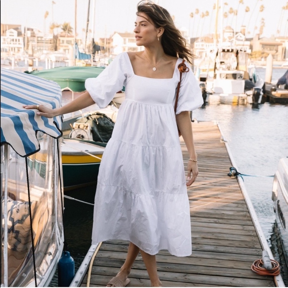 Faithfull the Brand Kiona White Cotton Poplin Midi Dress XS NWT